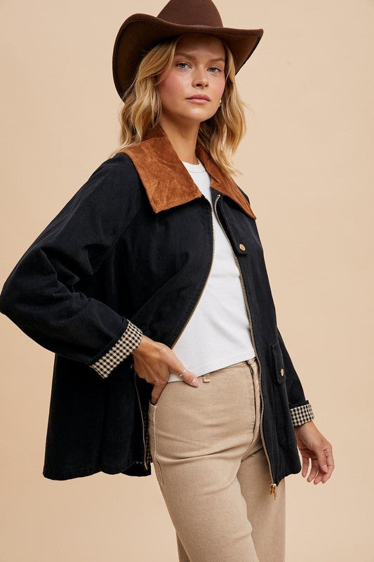 COTTON OVERSIZED CORDUROY COLLARED JACKET