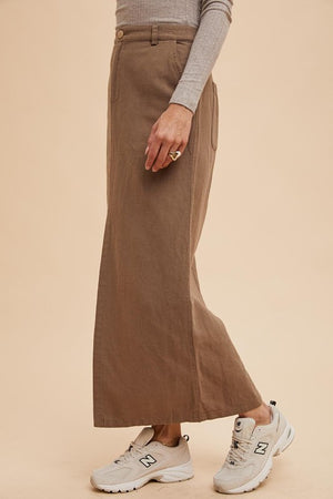 COTTON LINEN SLIT MAXI SKIRT