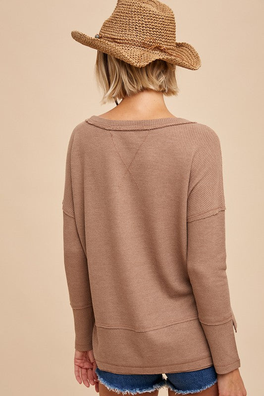 Thermal Drop Sleeves Top Dusty Camel