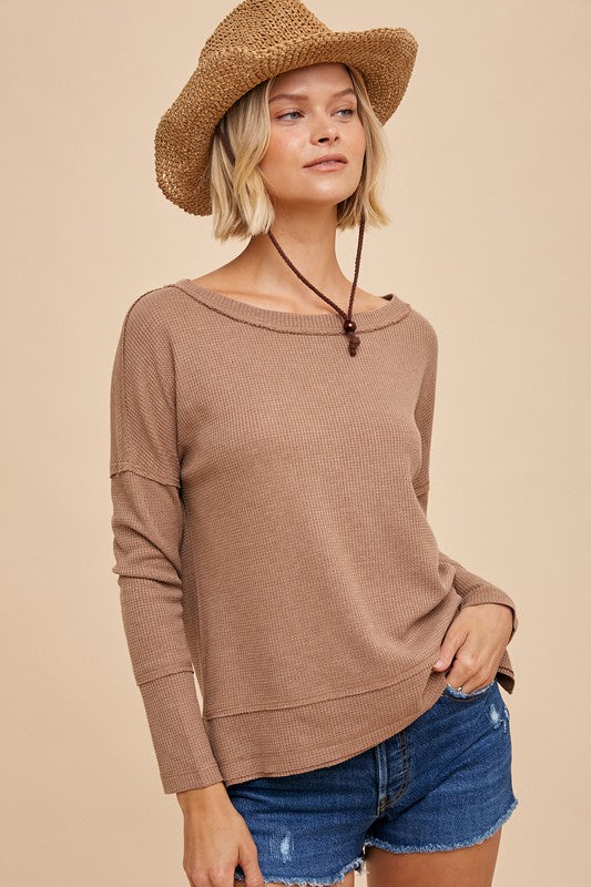 Thermal Drop Sleeves Top Dusty Camel