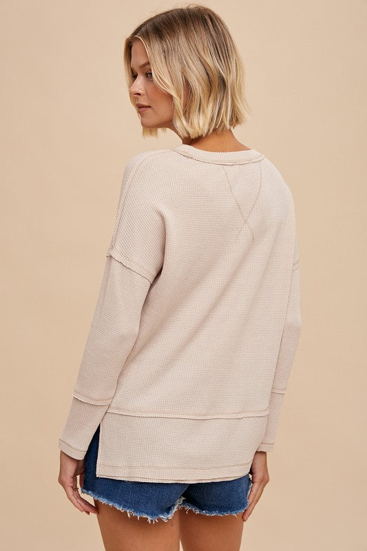 Thermal Drop Sleeves Top Oatmeal