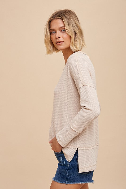 Thermal Drop Sleeves Top Oatmeal