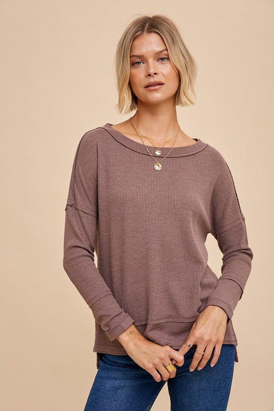 Thermal Drop Sleeves Top Mocha Brown
