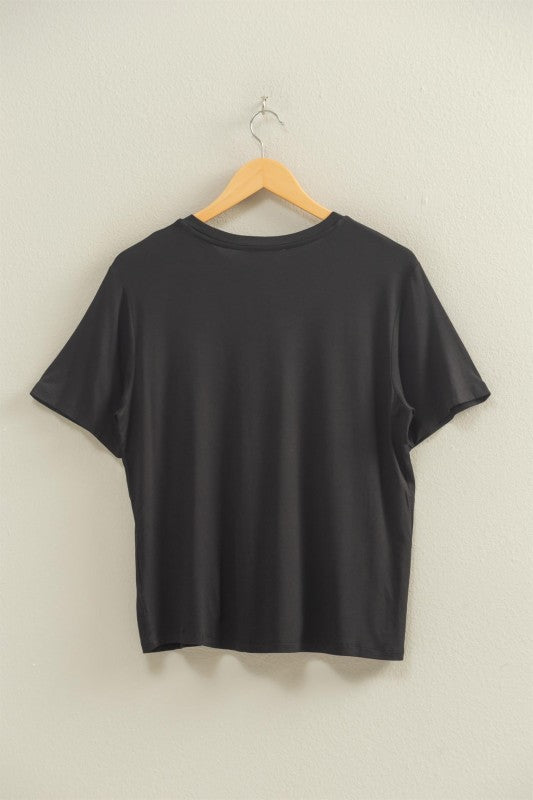 Classic Crew Neck Short Sleeve Pocket Top Black