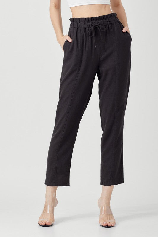 HIGH RISE PULL ON LINEN PANTS