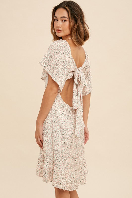 FLORAL BOW OPEN BACK DRESS