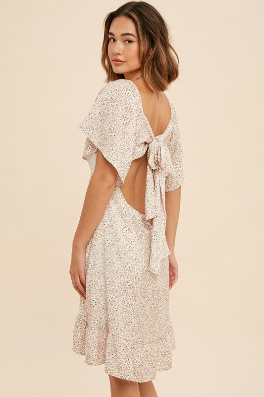 Floral Bow Open Back Dress