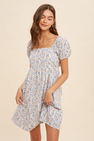 Square Neck Tie Back Floral Dress