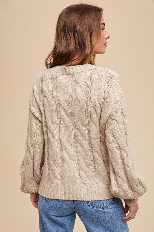 Embroidered Cable Knit Cardigan