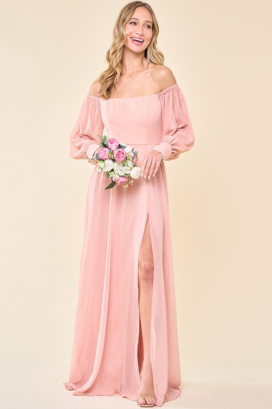 off the shoulder chiffon maxi dress Glamlora Off-the-Shoulder Bridesmaid Dress 2026 A-line Sleeveless Dusty Rose