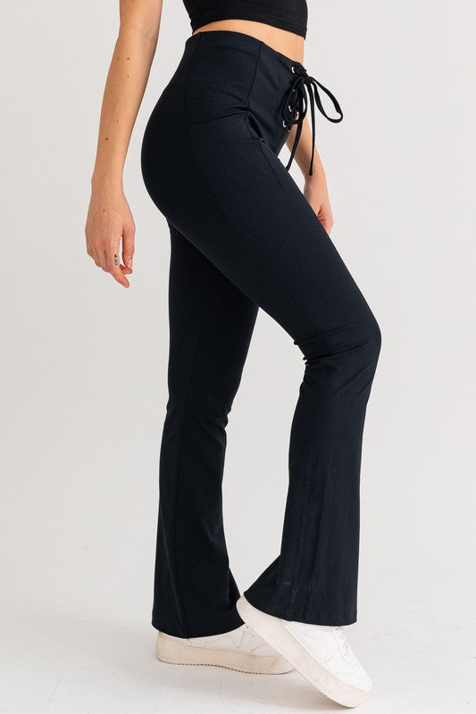 LACE UP FLARE STRETCHY PANTS