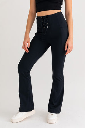 LACE UP FLARE STRETCHY PANTS