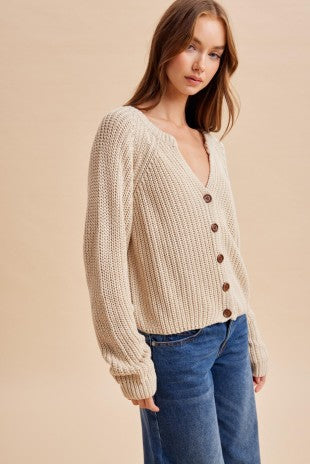 Cotton Chunky Knit Raglan Cardigan