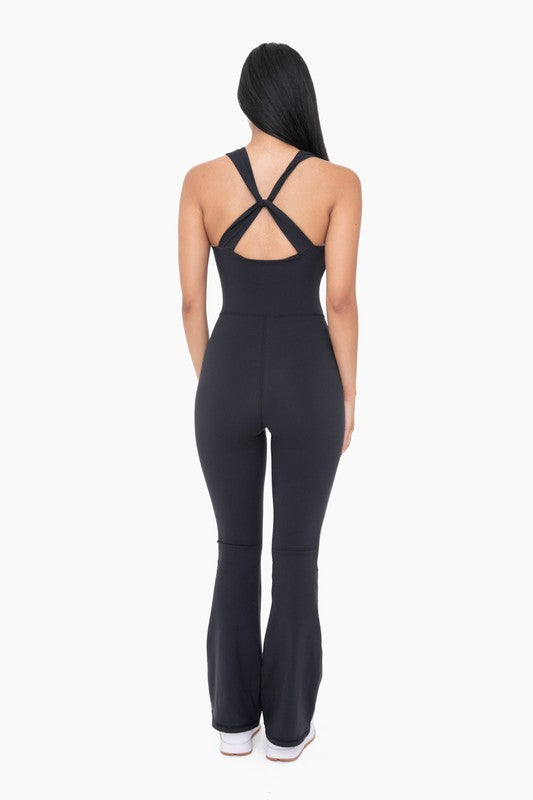 Cross Knot Back Flared Jumpsuit-Black