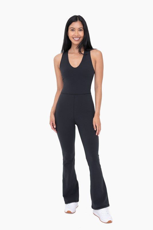 Cross Knot Back Flared Jumpsuit-Black