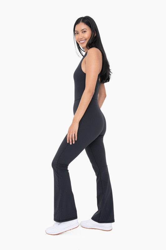 Cross Knot Back Flared Jumpsuit-Black