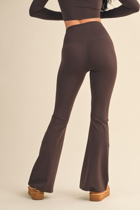 High Waist Crossover No Front Seam Flare Legging Espresso Brown