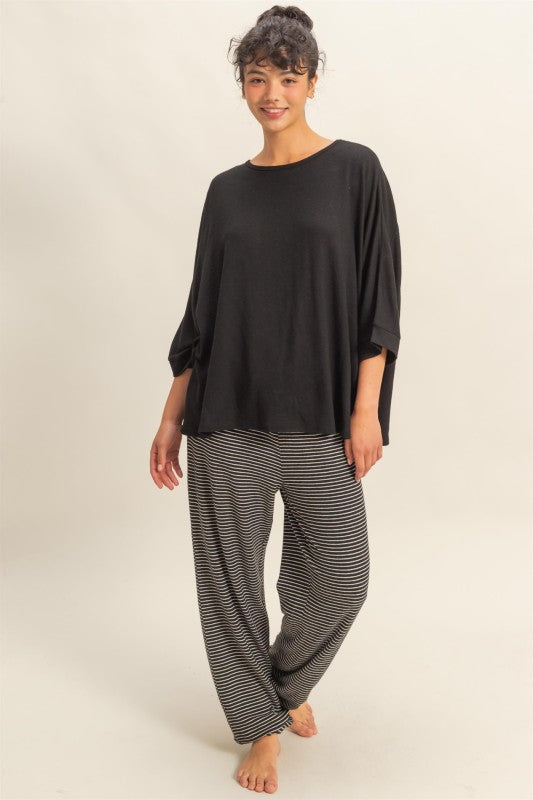 Batwing 3/4 Sleeve Oversized Top Black