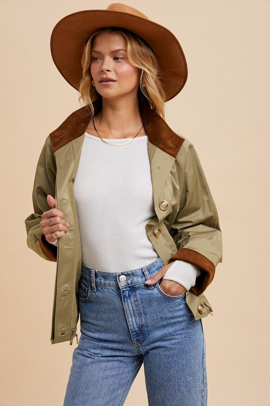 Cotton Collar Cargo Jacket Olive