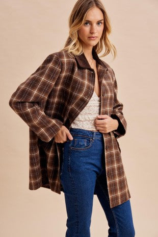 Plaid Midlength Barn Brown Jacket