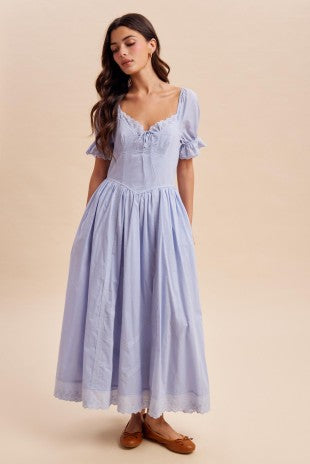 Lace Detail Cotton Blue Aura Maxi Dress