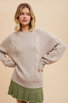 WOOL BLEND CABLE KNIT PULLOVER BLACK TAUPE