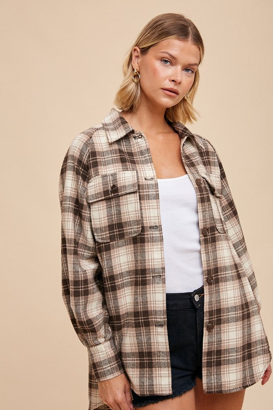 Oversized Plaid Brown Button Down