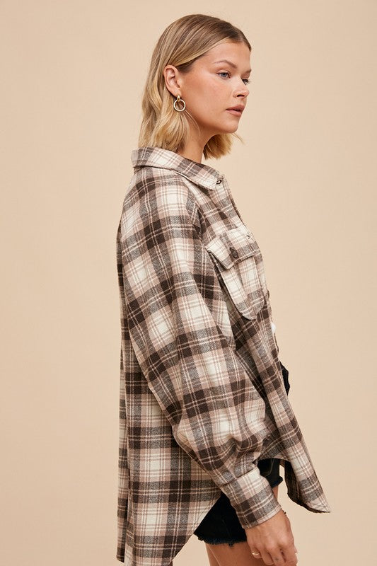 Oversized Plaid Brown Button Down