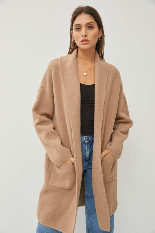 OVERSIZED KNIT LONG COAT-TAUPE