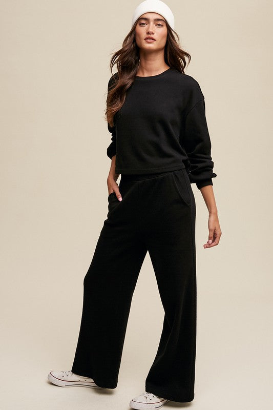 Sweat Top and Pants Athleisure Lounge Set - Black