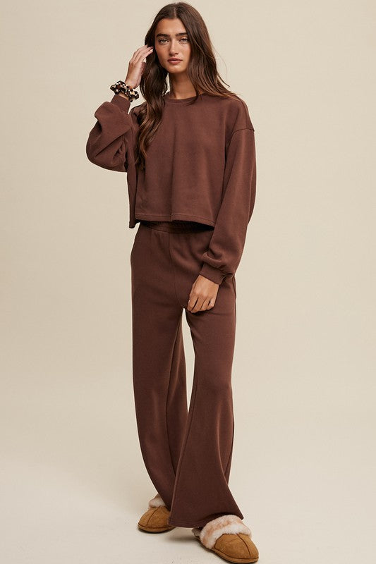 Sweat Top and Pants Athleisure Lounge Set - Espresso
