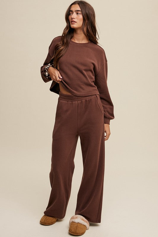 Sweat Top and Pants Athleisure Lounge Set - Espresso