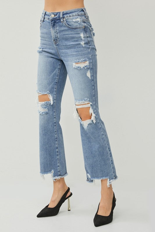RISEN HIGH RISE STRAIGHT ANKLE JEANS