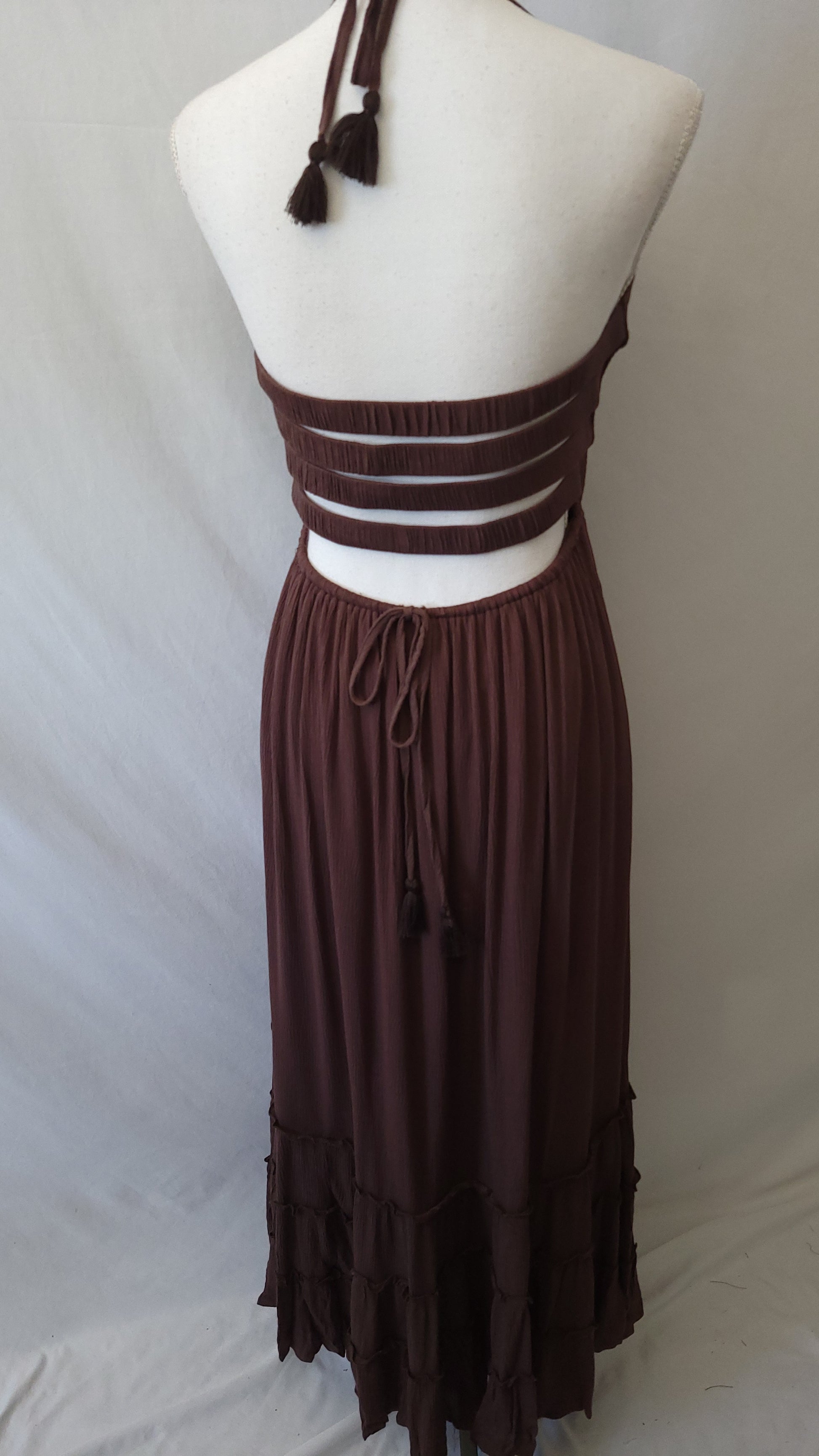 Smocked LATTICE Back Halter Maxi Brown Dress – Mota Boutique Smocked LATTICE Back Halter Maxi Brown Dress – Mota Boutique