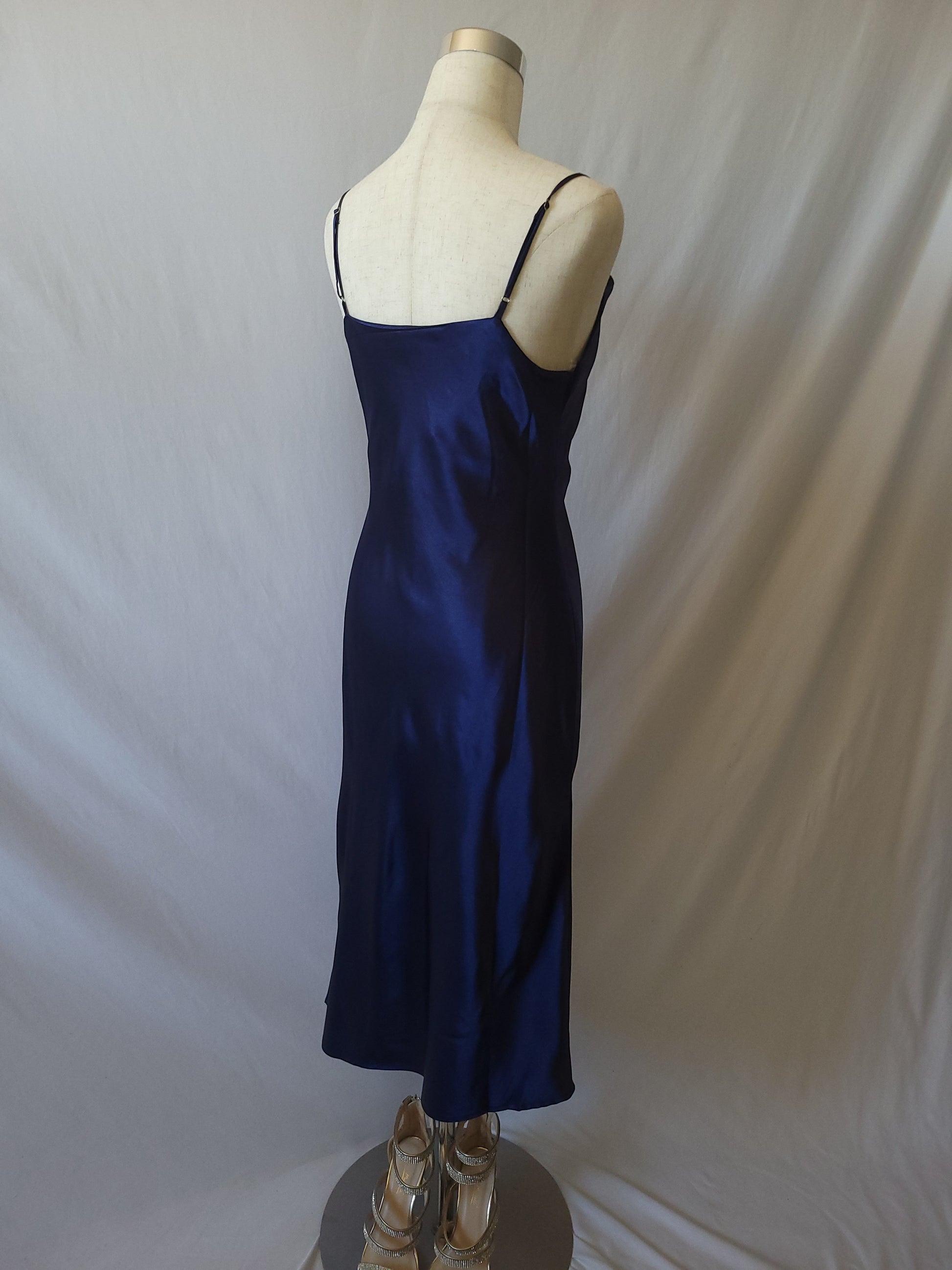 navy cowl neck midi dress Cowl Neck Spaghetti Strap Midi Dress-Navy-Ivory Flowy Small