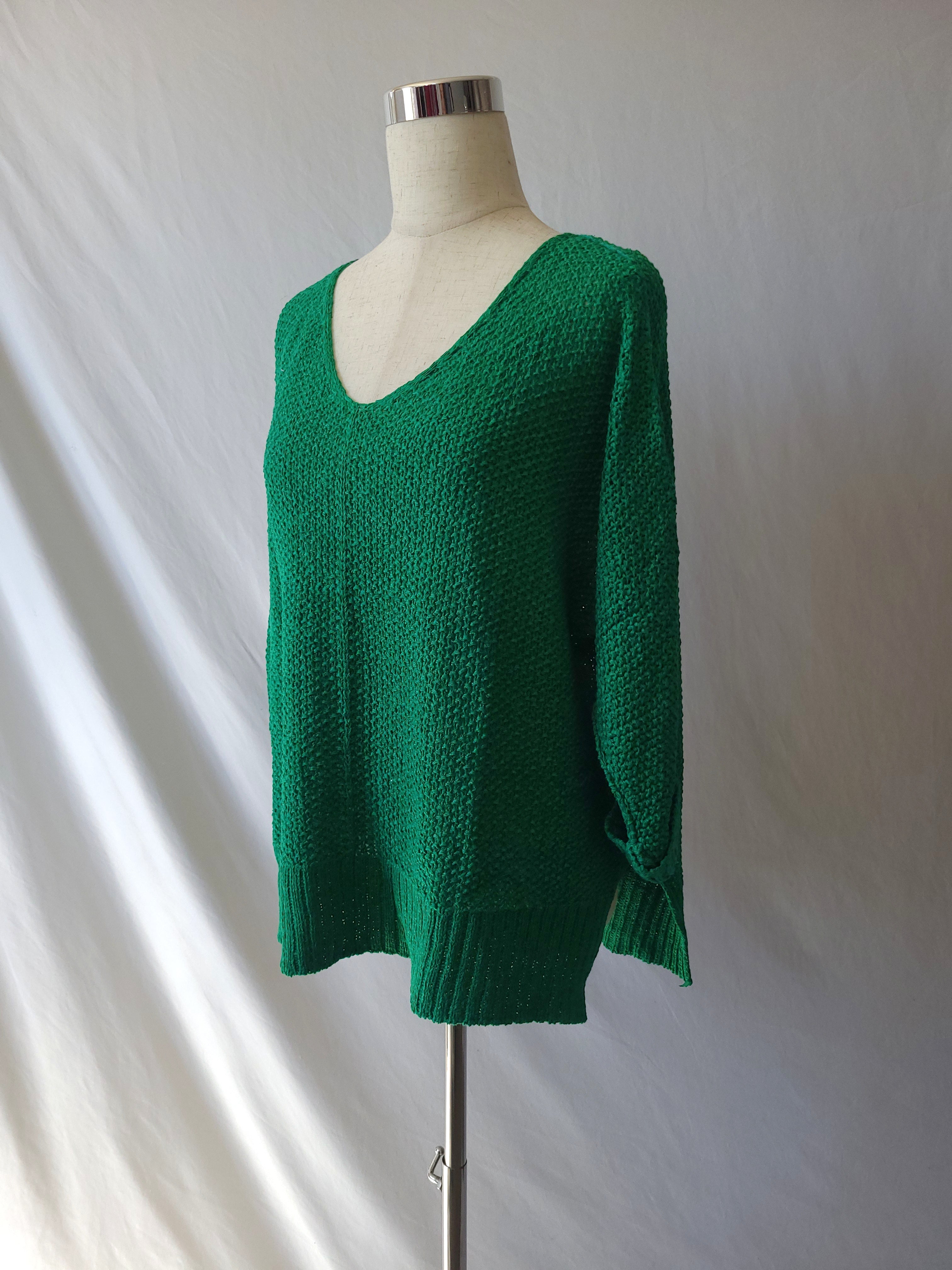 Crew Neck Knit Sweater-Green