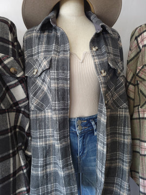 Falling For You Plaid Shacket-Grey
