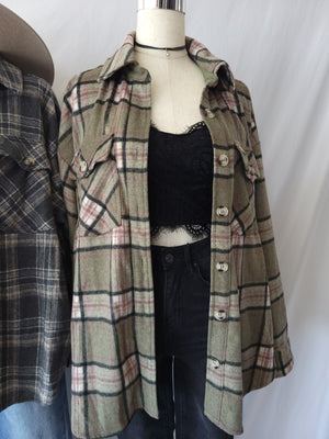 Falling For You Plaid Oversized Shacket-Green