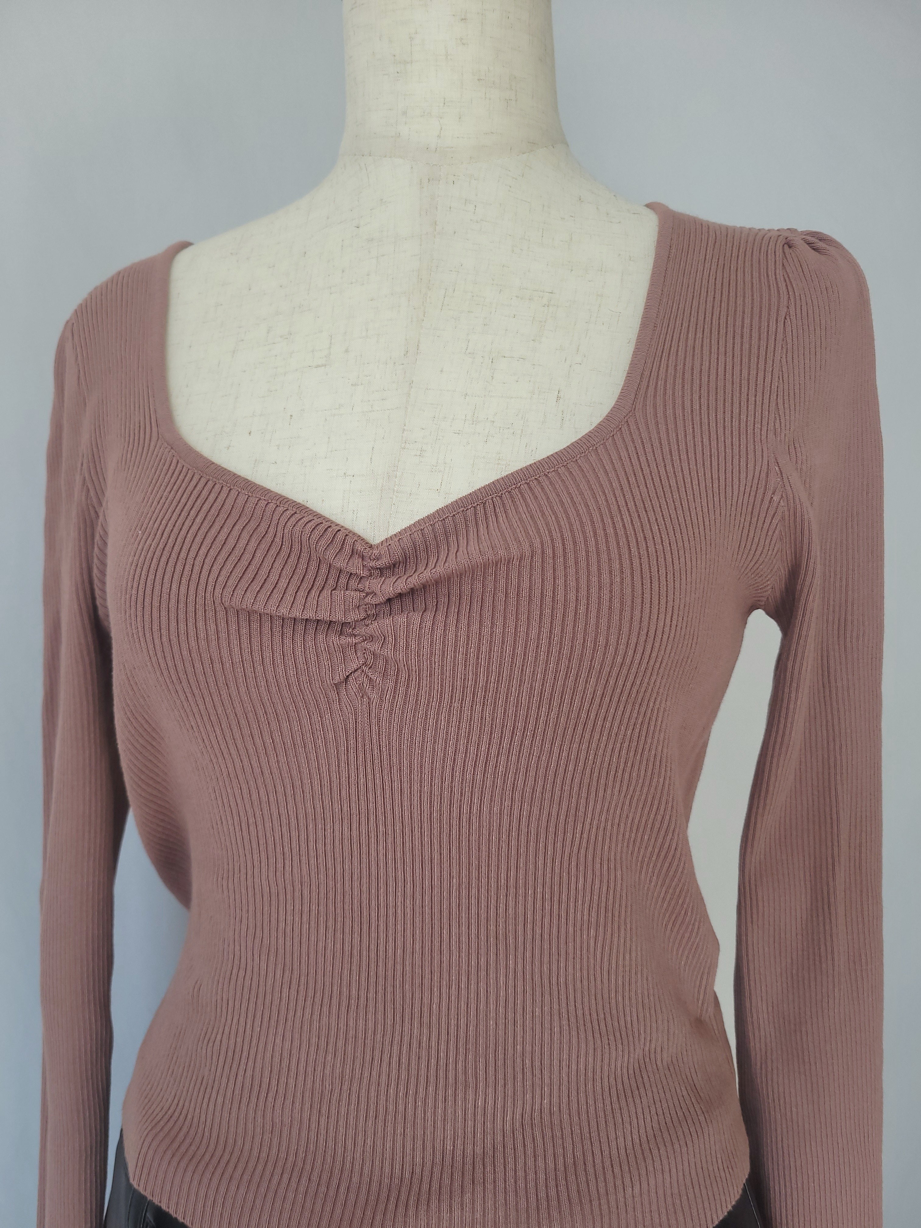 Ruched Bust Long Sleeve Top- Brown S-XL