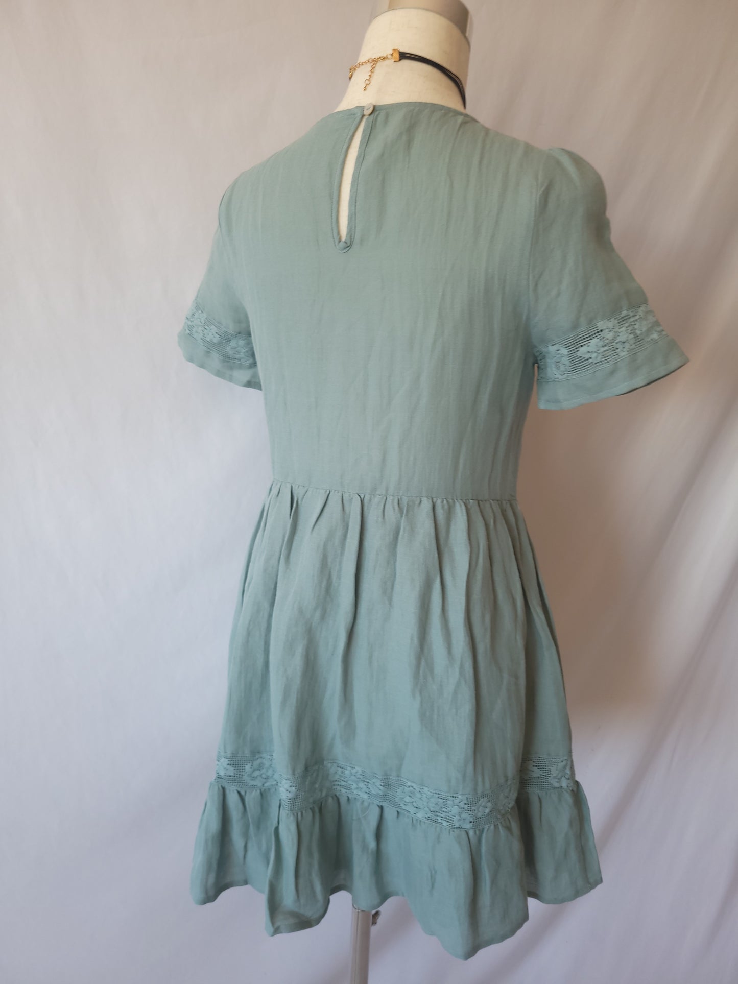 Cotton Babydoll Lace Inset Sage Green Dress