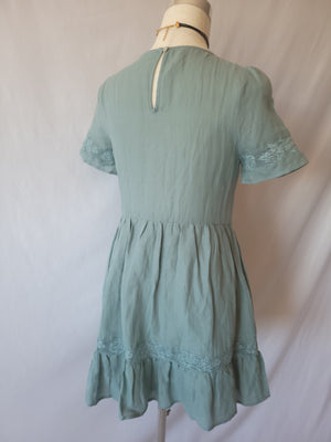Cotton Babydoll lace Inset Sage Dress