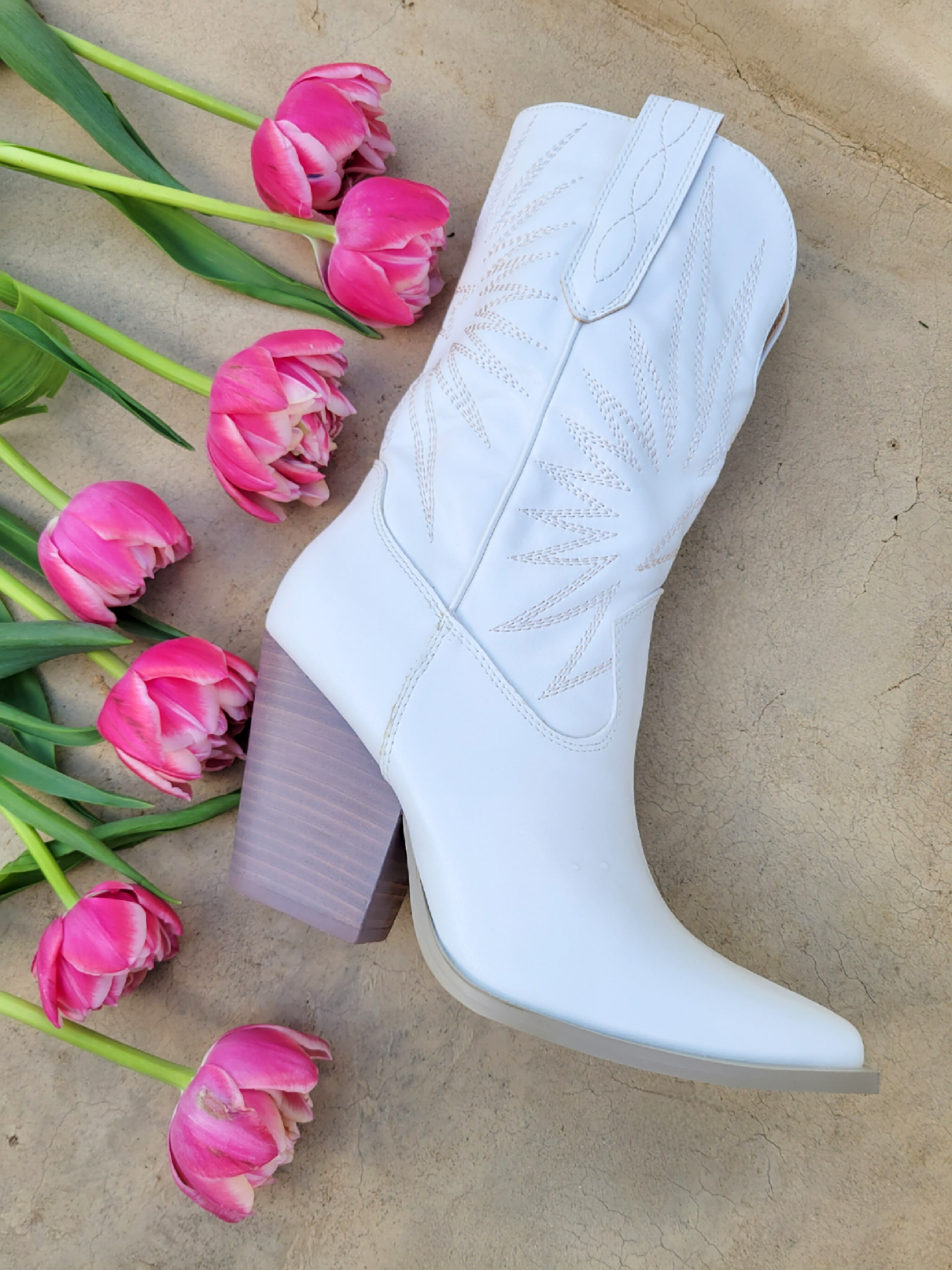 Emersyn Starburst Embroidery Boots-White