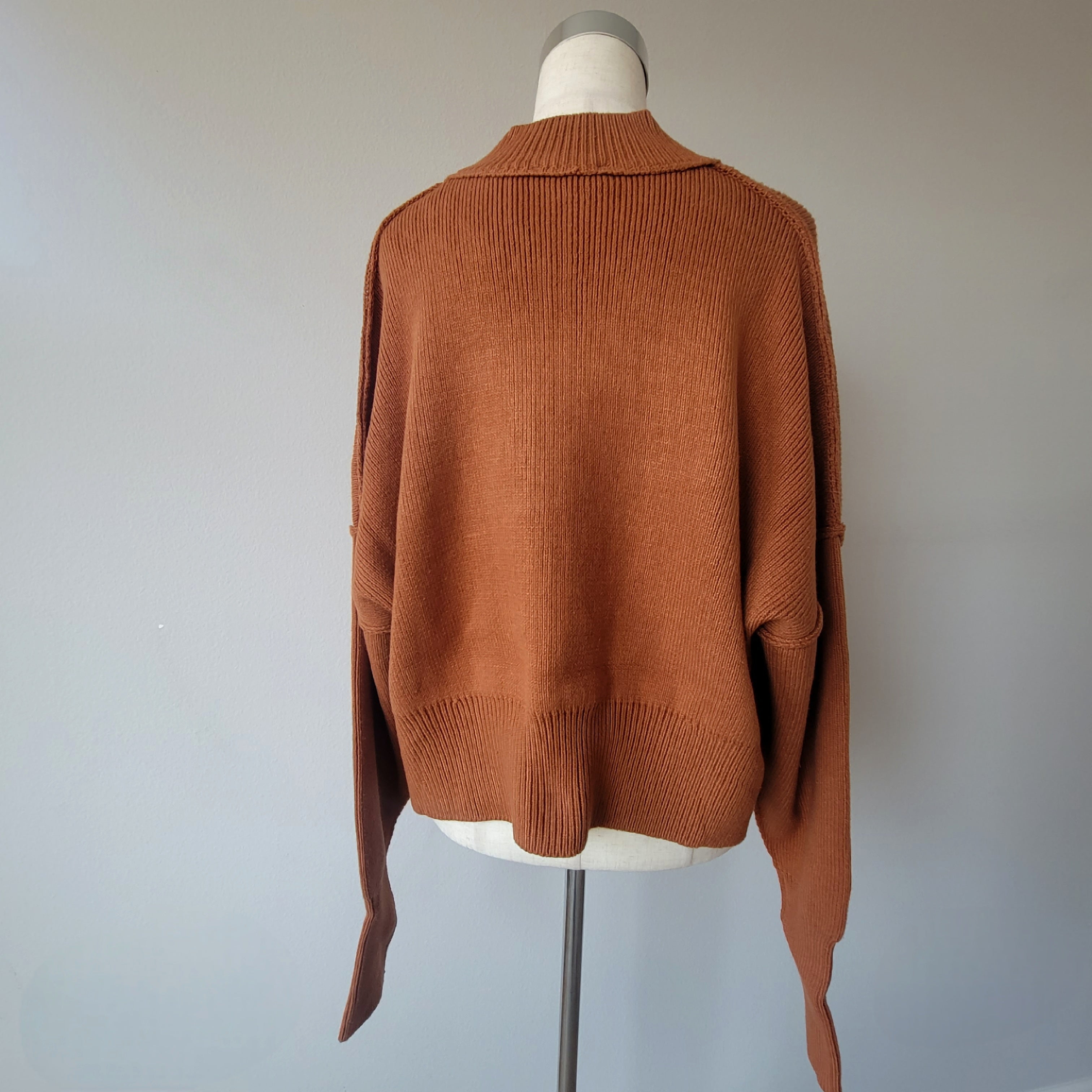 KNITTED MOCKNECK OVERSIZED SLIGHT CROPPED SLOUCHY FIT PULLOVER SWEATER