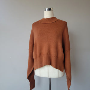 KNITTED MOCKNECK OVERSIZED SLIGHT CROPPED SLOUCHY FIT PULLOVER SWEATER