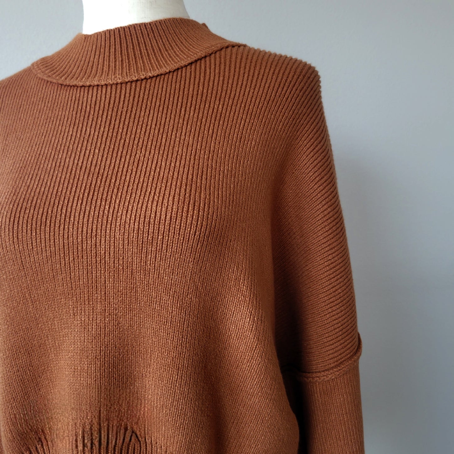 KNITTED MOCKNECK OVERSIZED SLIGHT CROPPED SLOUCHY FIT PULLOVER SWEATER