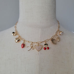 MULTI CHARM BOW CHERRY HEART NECKLACE