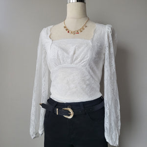 Lovely Lace Square Neck Fitted Blouse Top