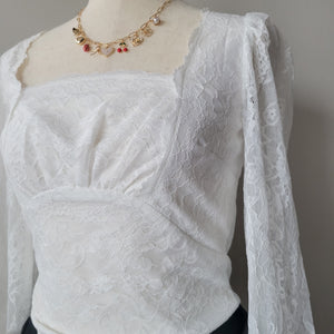 Lovely Lace Square Neck Fitted Blouse Top