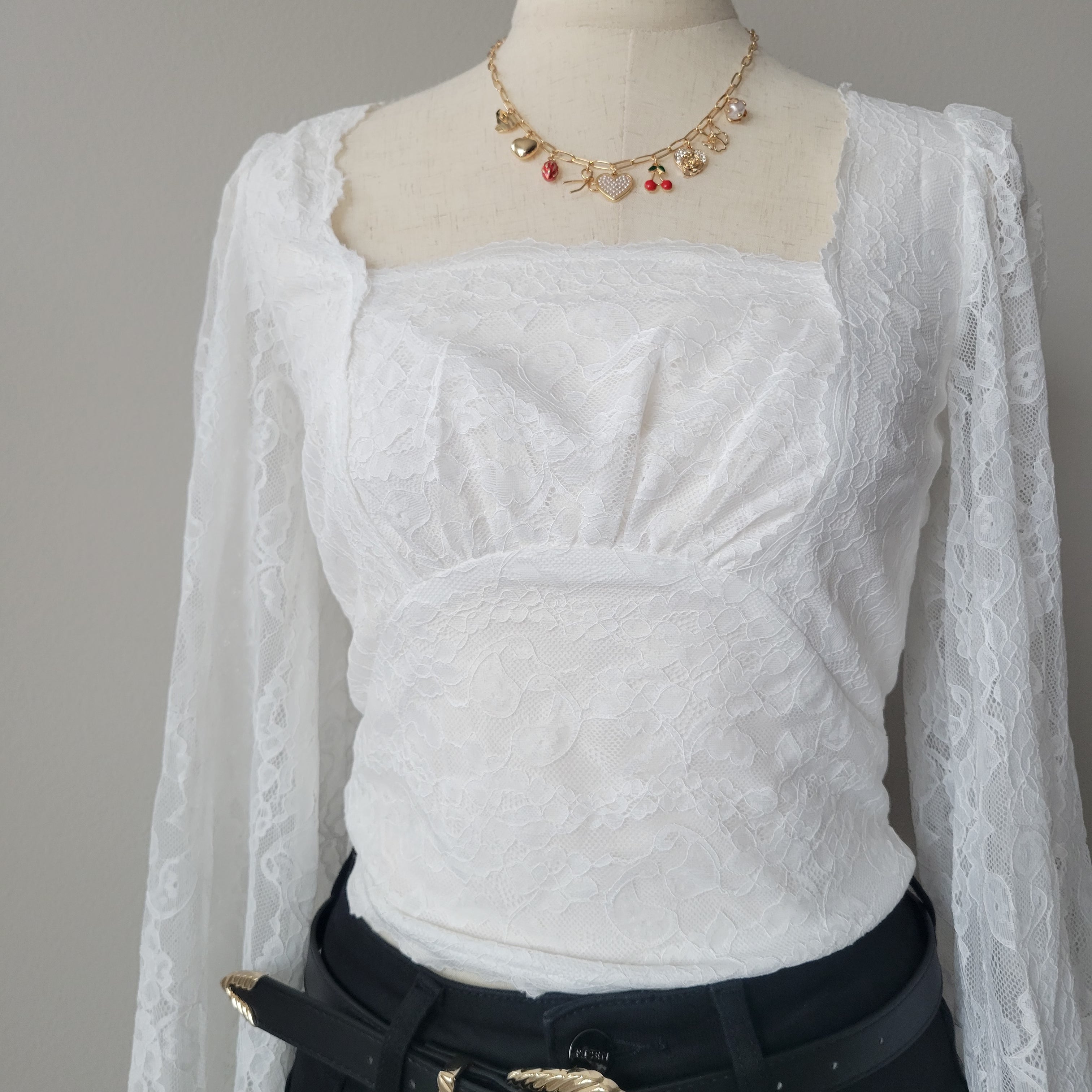 Lovely Lace Square Neck Fitted Blouse Top