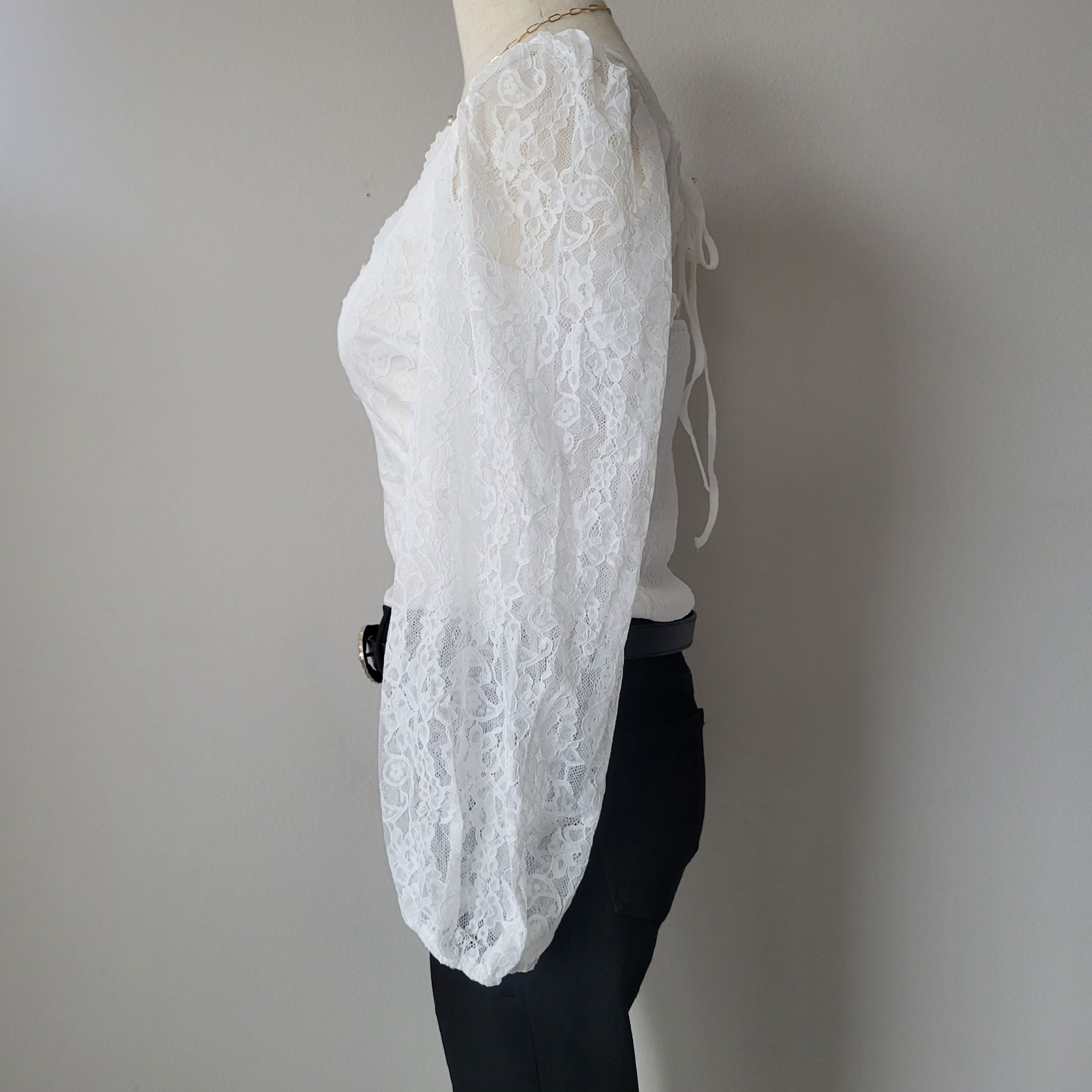 Lovely Lace Square Neck Fitted Blouse Top